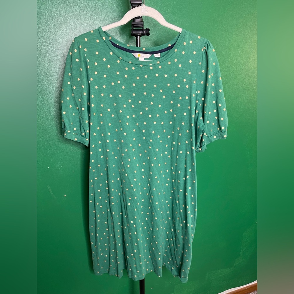 Boden NWOT Zoe Jersey Puff sleeve Tee Dress 16/18R in Emerald Green Polka Dot - Picture 3 of 11